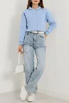 Kadın 3 İplik Kapşonlu Crop Sweat Bebemavi1
