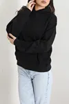 Kadın Kapşonlu 3 İplik Şardonlu Sweat Siyah