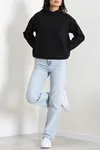 Kadın Kapşonlu 3 İplik Şardonlu Sweat Siyah