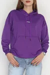 Kadın 2 İplik Kapşonlu Baskılı Sweatshirt Mor