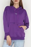 Kadın 2 İplik Kapşonlu Baskılı Sweatshirt Mor