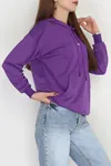 Kadın 2 İplik Kapşonlu Baskılı Sweatshirt Mor
