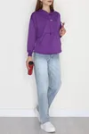 Kadın 2 İplik Kapşonlu Baskılı Sweatshirt Mor