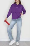 Kadın 2 İplik Kapşonlu Baskılı Sweatshirt Mor