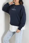 Kadın Nakışlı Şardonlu Sweat Lacivert