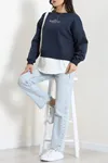 Kadın Nakışlı Şardonlu Sweat Lacivert