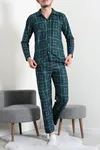 Düğmeli Süet Erkek Pijama Takımı Zümrüt