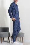 Düğmeli Süet Erkek Pijama Takımı Mavi