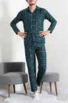 Düğmeli Süet Erkek Pijama Takımı Zümrüt