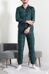 Düğmeli Süet Erkek Pijama Takımı Zümrüt