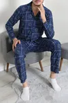 Düğmeli Süet Erkek Pijama Takımı Mavi