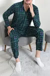 Düğmeli Süet Erkek Pijama Takımı Zümrüt