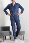 Düğmeli Süet Erkek Pijama Takımı Mavi