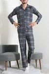 Düğmeli Süet Erkek Pijama Takımı Gri