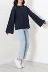 Kadın İki İplik Kimono Kol Sweat Lacivert