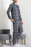 Düğmeli Süet Erkek Pijama Takımı Gri