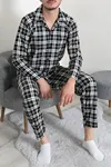 Düğmeli Süet Erkek Pijama Takımı Siyah