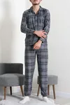 Düğmeli Süet Erkek Pijama Takımı Gri