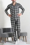 Düğmeli Süet Erkek Pijama Takımı Siyah