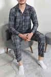 Düğmeli Süet Erkek Pijama Takımı Gri