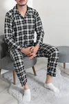 Düğmeli Süet Erkek Pijama Takımı Siyah