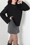 Kadın İki İplik Kimono Kol Sweat Siyah