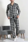 Düğmeli Süet Erkek Pijama Takımı Siyah