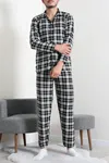 Düğmeli Süet Erkek Pijama Takımı Siyah