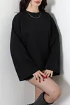 Kadın İki İplik Kimono Kol Sweat Siyah
