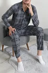 Düğmeli Süet Erkek Pijama Takımı Gri
