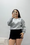 Kadın Bisiklet Yaka 3 İplik Sweat Gri