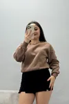 Kadın Bisiklet Yaka 3 İplik Sweat Kahve