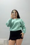 Kadın Bisiklet Yaka 3 İplik Sweat Çağla