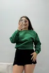 Kadın Bisiklet Yaka 3 İplik Sweat Koyuyeşil