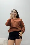 Kadın Bisiklet Yaka 3 İplik Sweat Kiremit