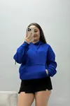 Kadın 3 İplik Kanguru Cepli Kapşonlu Sweat Saks