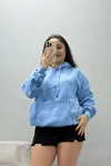 Kadın 3 İplik Kanguru Cepli Kapşonlu Sweat Bebemavi