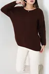 Kadın Düşük Kol Oversize Triko Kazak Kahve