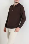 Polo Yaka Yarım Fermuarlı Erkek Triko Kahve