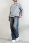 Bisiklet Yaka Baskılı Şardonlu 3 İplik Erkek Sweat Gri