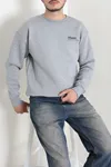 Bisiklet Yaka Baskılı Şardonlu 3 İplik Erkek Sweat Gri