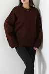 Kadın Düşük Kol Oversize Triko Kazak Kahve Model TV-90706