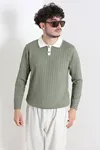 Yaka Garnili Erkek Triko Sweat Haki
