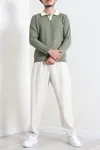 Yaka Garnili Erkek Triko Sweat Haki
