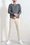 Yaka Garnili Erkek Triko Sweat Antrasit