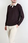 Yaka Garnili Erkek Triko Sweat Mürdüm