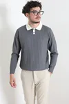 Yaka Garnili Erkek Triko Sweat Antrasit