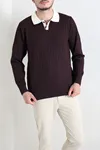 Yaka Garnili Erkek Triko Sweat Mürdüm