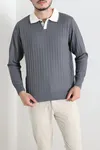 Yaka Garnili Erkek Triko Sweat Antrasit