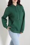 Kadın 3 İplik Kanguru Cepli Sweat Zümrüt